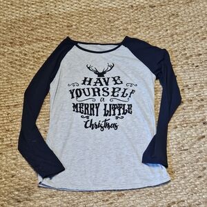 NWOT - Navy and Gray  Christmas Raglan Shirt - Sz XXL